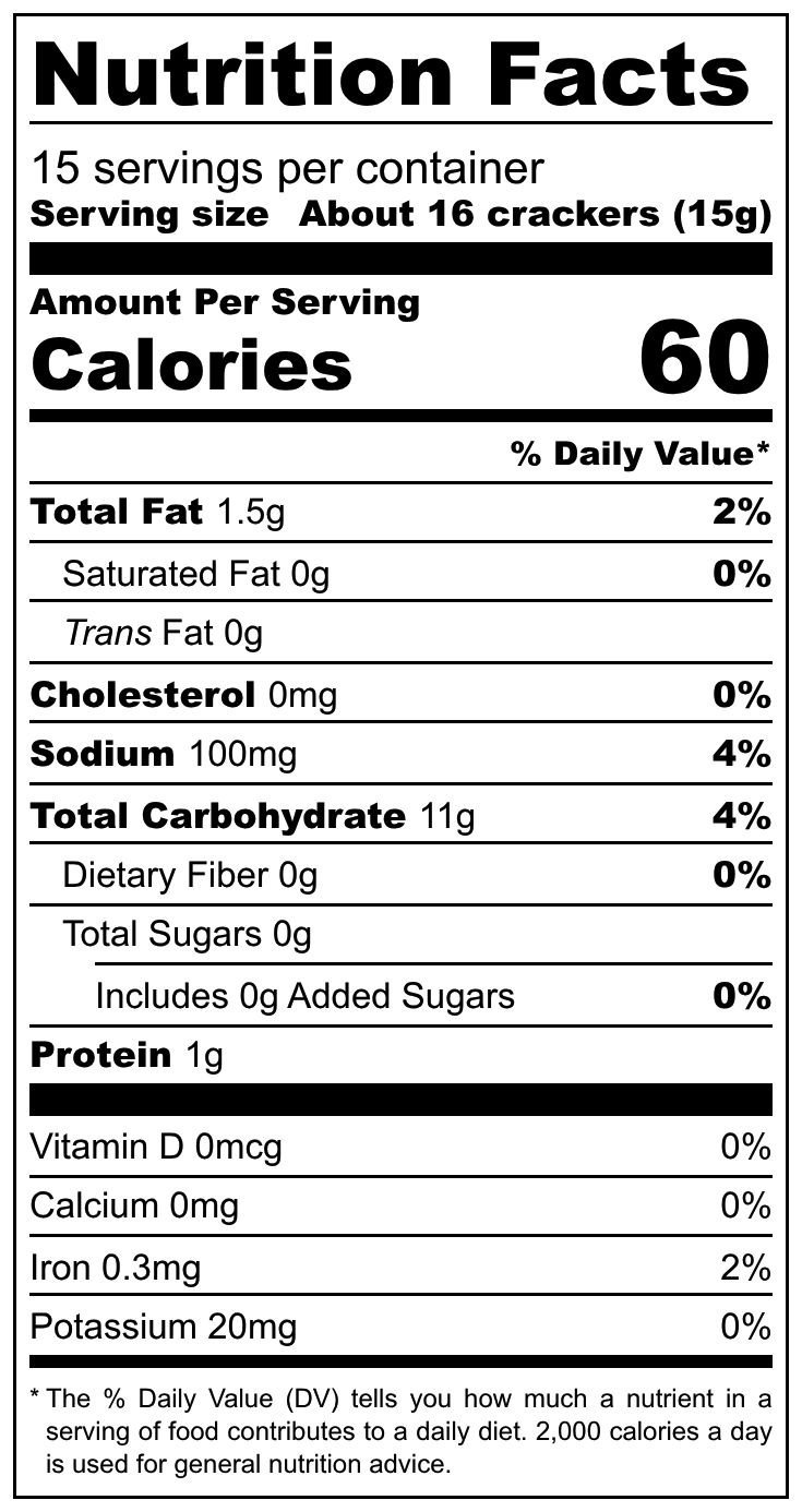 Nutrition facts label for a product with 60 calories per serving.