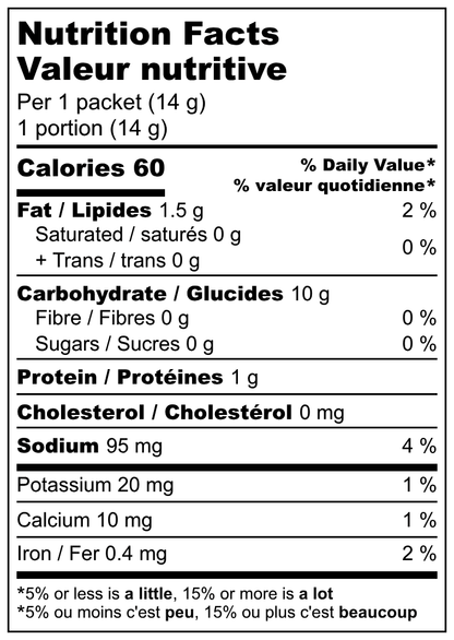 Nutrition facts label for crackers with detailed calorie and ingredient information.