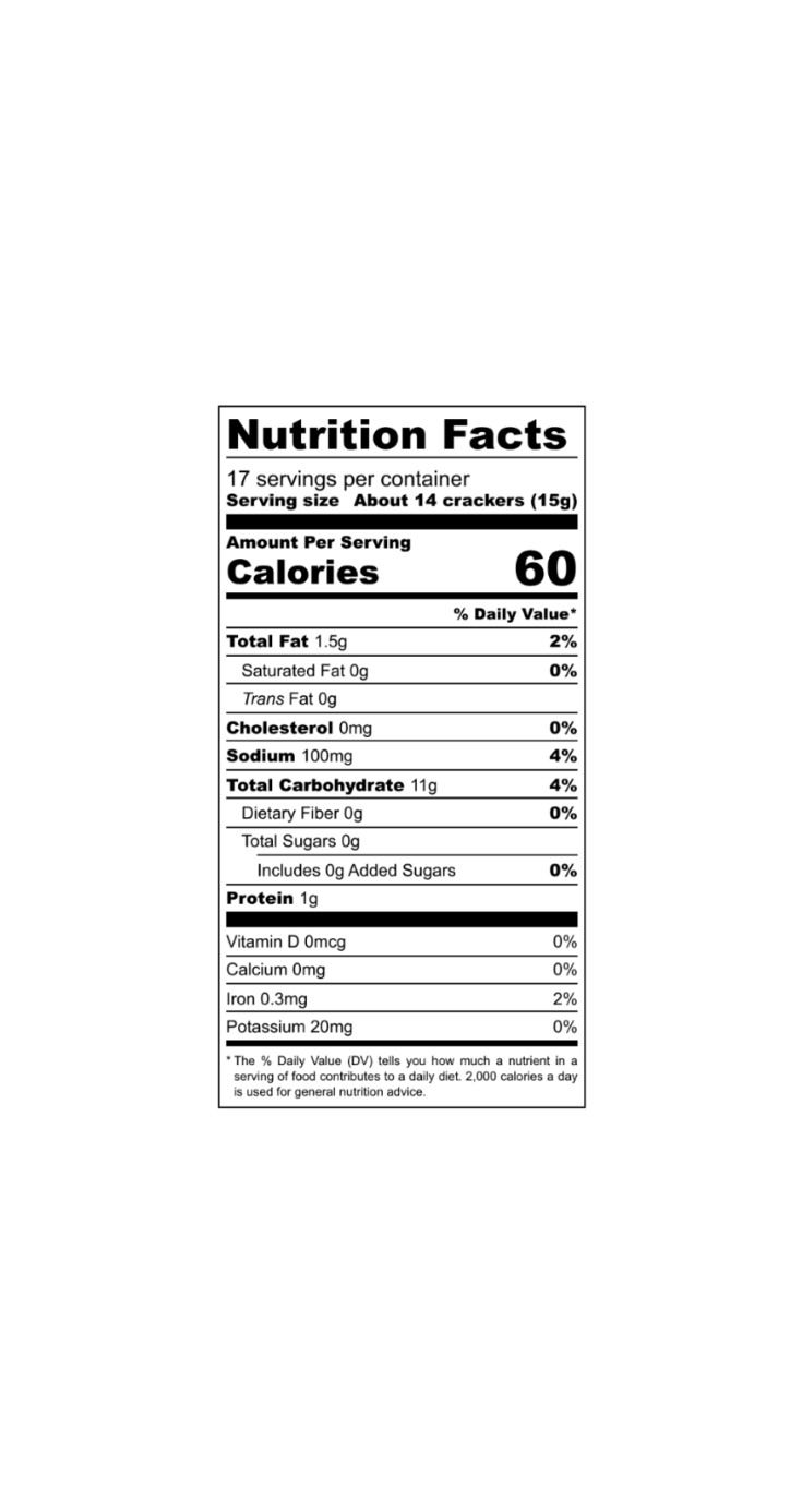 Nutrition facts label for a product with 60 calories per serving.