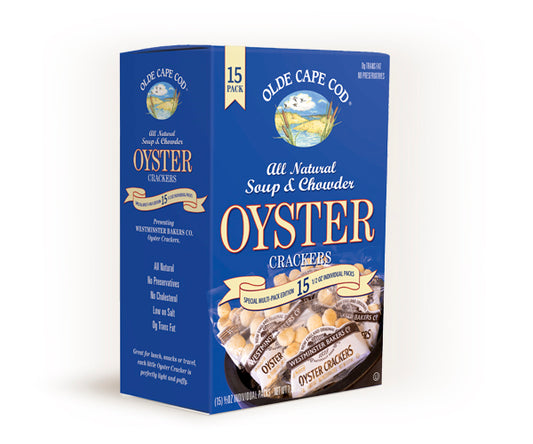 Box of Olde Cape Cod Oyster Crackers on a white background