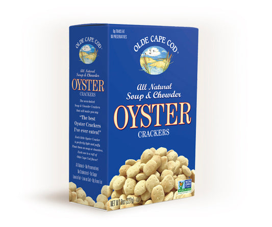 Box of Olde Cape Cod Oyster Crackers on a white background